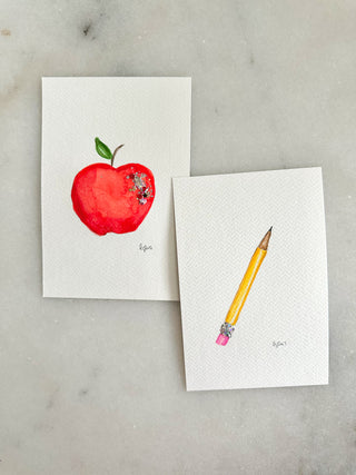 Apple and/or Pencil - Original Art - 4x6