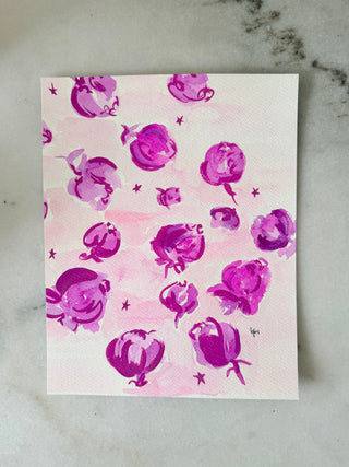 Pink - Peonies & Stars - Original Painting - 8x10