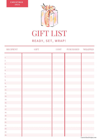 Holiday Gift Checklist -  FREE Digital Download